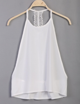

White Sexy Women O Neck Sleeveless Cold Shoulder Backless Tank Top Camisole Beach White, Multicolor