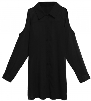 

Black Women Fashion Loose Cold Shoulder Long Raglan Sleeve Solid Chiffon Shirt Blouse, Multicolor
