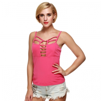 

Rose red Fashion Sexy Women Strap Hollow Out Casual Top Vests Tanks & Camis, Multicolor