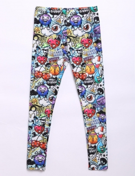 

White Women Slim Elastic High Waist Print Tight Stretch Skinny Leggings Pants, Multicolor