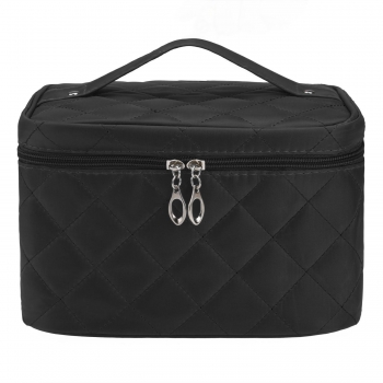 

Black Portable Travel Zipper Plaid Cosmetic Makeup Bag Toiletry Case With Mirror, Multicolor