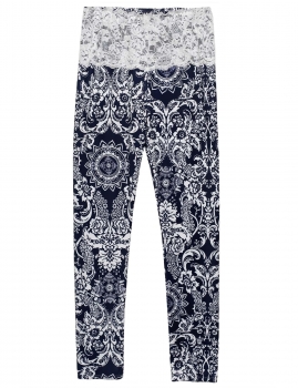 

Blue Women Elastic Waist Lace Floral Print Casual Long Trousers Pants, Multicolor