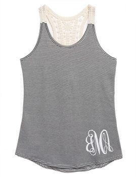 

Gray Lace Patchwork Stripes Printed Summer Tank Tops, Multicolor