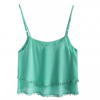 

Green Fashion Women Sexy Strap Loose Casual Beach Chiffon Tank Vests Crop Tops, Multicolor