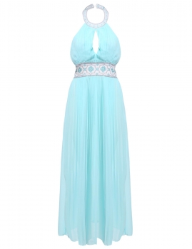 

Blue Fashion Women High Neck Backless Chiffon Ball Prom Gown Pleated Maxi Party Evening Wedding & Bridesmaid Dresses, Multicolor