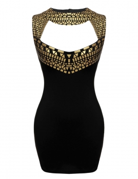 

Black Hollow Out Studs Backless Club Bodycon Going Out Dress, Multicolor