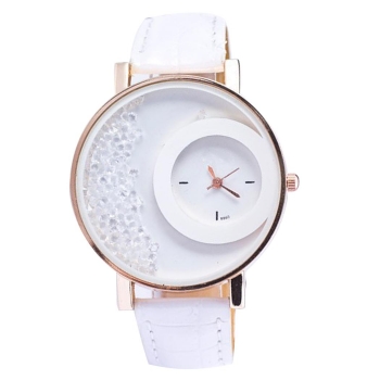 

White Synthetic Leather Strap Analog Quartz Wrist Watch Casual Women Dress Watches, Multicolor