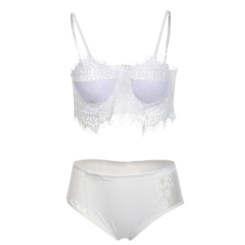 

White Women V Neck Padded Floral Lace Bralette Bra and Panties Shapewear & Pajamas Lingerie Sets Sexy Underwear, Multicolor