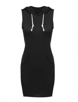 

Black Hooded Women Sleeveless Casual Mini Dress, Multicolor