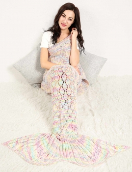 

Adult Handmade Knitted Crochet Colorful Mermaid Tail Shape Blanket Sleeping Sofa Blanket