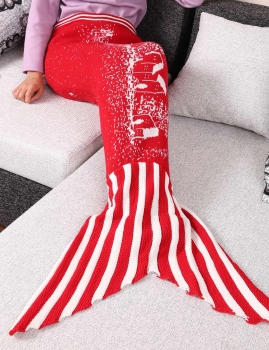 

Children Handmade Knitted Print Mermaid Tail Shape Blanket Sleeping Sofa Blanket
