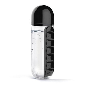 

Black 600ml Water Bottle with Built-in Daily Pill Box Organizer, Multicolor