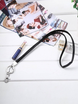 

Black Shiny Glimmering Rhinestone Crystal ID Holder Neck Strap Lanyard with Key Ring, Multicolor