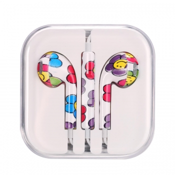 

White And Colorful Flowers Painted Pattern Wire With Wheat In-Ear Earphones, 19