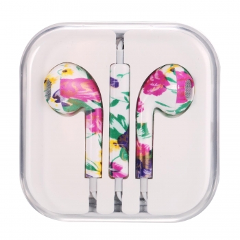 

Green Leaves Safflower Pattern Painted Pattern Wire In-Ear Iphone Earphones, Colorful