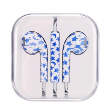 

Painted Blue Stars Moon Pattern Wire Noise Reduction In-Ear Earphones, Colorful