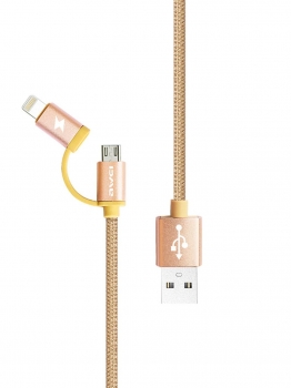 

Gold Awei CL-930 Two-In-One Phone Charging Data Cable For Android And Apple