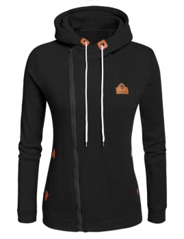 

Black Long Sleeve Hooded Front Zipper Pullover Hoodies, Multicolor