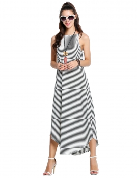 

Black&White Women Sleeveless Striped Long Maxi Swing Casual Dresses, Multicolor