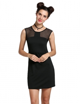 

Women O-Neck Sleeveless Mesh Patchwork Bodycon Mini Dress, Multicolor