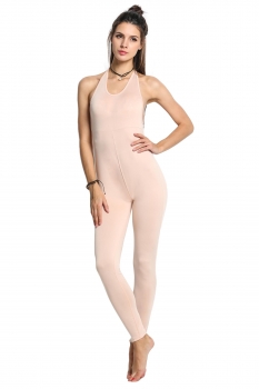

Pink Scoop Sleeveless Backless Skinny Tight Long Jumpsuit, Multicolor