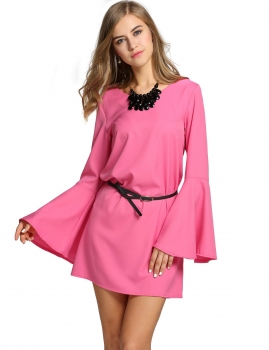 

Women V-Neck Flare Long Sleeve Loose Solid Straight Dress, Multicolor
