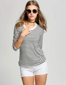 

Black&White Striped Crew Neck Long Sleeve, Multicolor