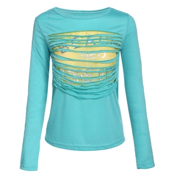 

Blue Women Long Sleeve Print Split Basic Tee Casual Leisure Slim & Blouses Tank Tops T-Shirts, Multicolor