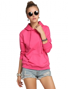 

Pink Casual Hooded Long Sleeve Solid Pullover Hoodies, Multicolor