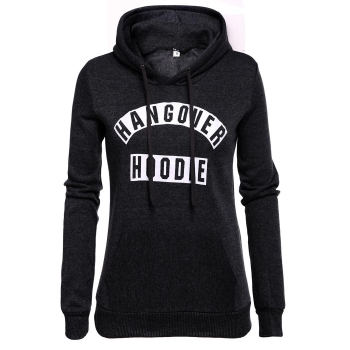 

Black Long Sleeve Hooded Drawstring Letter Pullover Fleece Hoodies, Multicolor