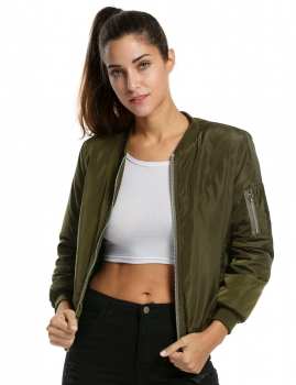 

Army green Stand Collar Long Sleeve Casual Slim Jacket, Multicolor