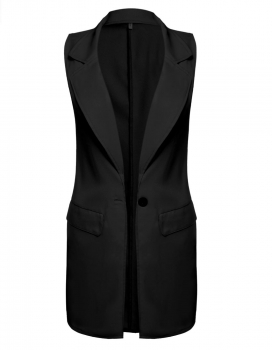 

Black Turn Down Collar Sleeveless Solid Casual Slim One Button Vest, Multicolor