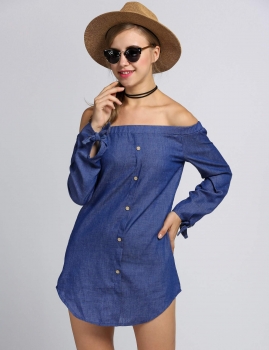 

Dark blue Women Fashion Sexy Off Shoulder Summer Casual Party Tunics, Multicolor