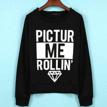 

Black O-Neck Long Sleeve Fleece Pullover Letter Sweatshirts, Multicolor