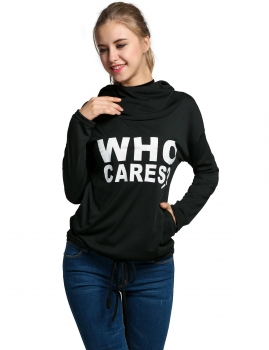 

Black Hooded Batwing Long Sleeve Pullover Letter Hoodies, Multicolor