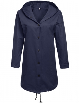 

Blue Hooded Long Sleeve Letter Print Single-breasted Loose Coat, Multicolor