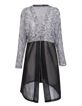 

Fashion Women Open Front Long Sleeve Knitted Chiffon Patchwork Cardigan Sweater, Multicolor