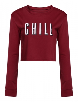 

Red Long Sleeve Print Loose Pullover Casual Sports Short Hoodie, Multicolor