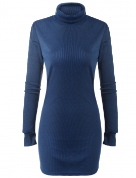 

Blue New Fashion Women High Neck Long Sleeve Pencil Bodycon Knitting Basic Slim Mini Casual Dresses, Multicolor