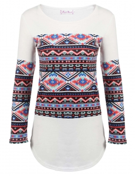 

New Fashion Women 3"4 Sleeve Geomeric Tops Basic Tee Casual Leisure T-shirt, Multicolor