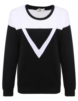 

White Loose O-Neck Patchwork Long Sleeve Letter Print Pullover Sweatshirt, Multicolor