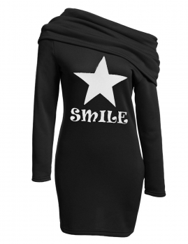 

Black Cowl Neck Long Sleeve Bodycon Pencil Hoodie Casual Dress, Multicolor