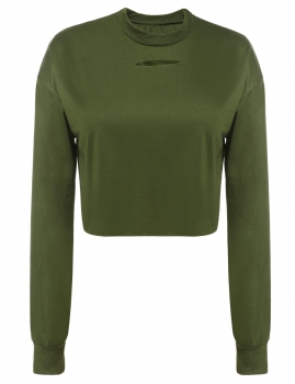 

Army green Long Batwing Sleeve O-Neck Solid Short Pullover Sweatshirt, Multicolor