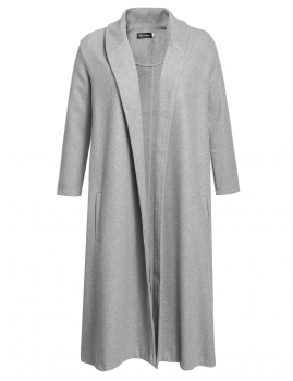 

Women Lapel Long Sleeve Open Front Solid Long Wool Blend Coat, Multicolor