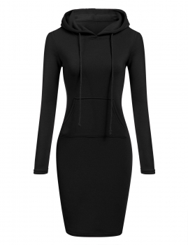 

Black Slim Hooded Long Sleeve Pencil Hoodie Casual Dress, Multicolor
