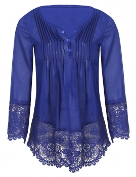 

Blue Long Sleeve Casual Lady Tops Chiffon Lace Patchwork Shirts & Blouses, Multicolor