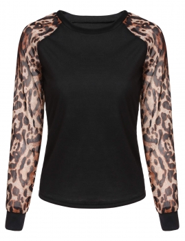 

Black New Fashion Women Long Sleeve Chiffon Leopard Top & Blouses T-Shirts, Multicolor