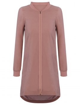 

Pink Fashion Women Stand Collar Zip Up High Low Hem Solid Long Coats & Jackets, Multicolor