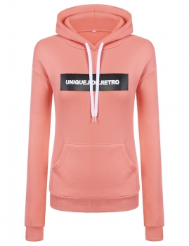 

Pink Casual Long Sleeve Waist Length Pullover Hoodie, Multicolor