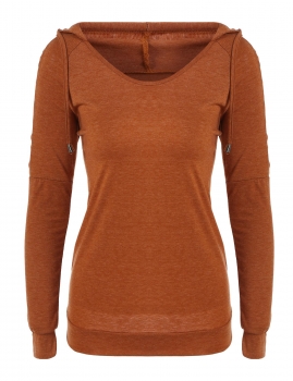 

Brown Casual Hooded Raglan Long Sleeve Lace-up Solid Pullover Hoodies & Sweatshirts, Multicolor